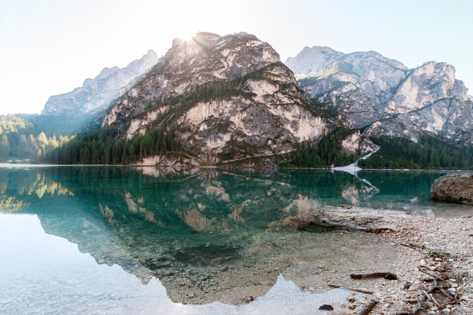 A mountain reflected in a crystal clear lake