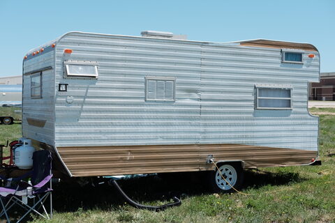 A vintage travel trailer