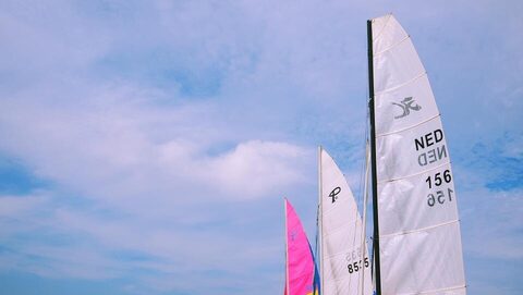 Racing sailboats with colorful sails